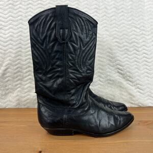 Topy Womens Cowboy Boots 1"  Black Leather Slip On Rodeo Southwestern Distressed